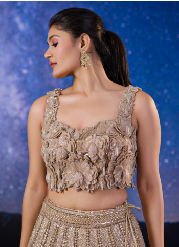 Mesmerizing Dark Beige Hand Embroidered Lehenga Choli