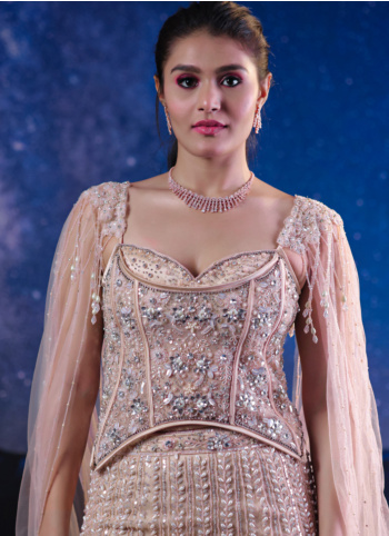 Designer Peach Hand Embroidered Wedding Lehenga Choli
