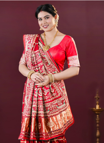 Maroon Gajji Silk Embroidered Gharchola Saree
