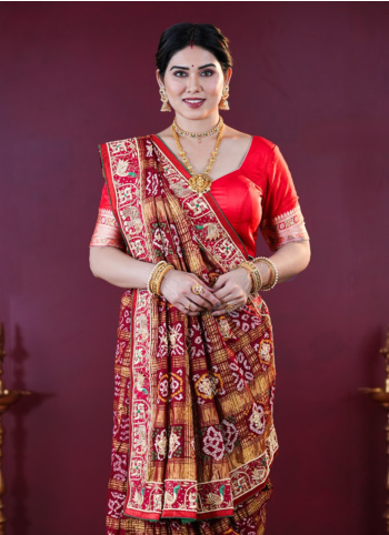 Maroon Embroidered Chanderi Silk Gharchola Saree