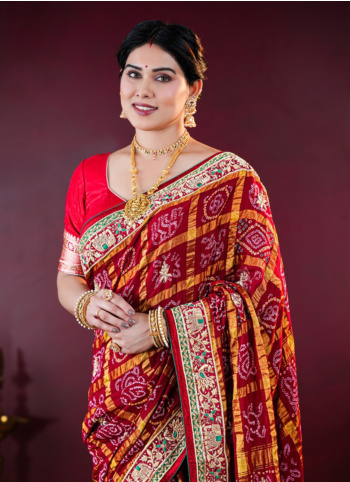Maroon Embroidered Chanderi Silk Gharchola Saree