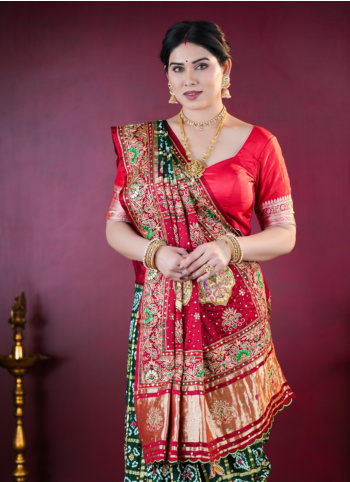 Green And Maroon Gajji Silk Gharchola Saree
