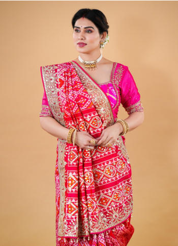 Crimson Silk Embroidered Patola Saree
