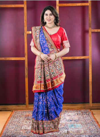 Blue And Maroon Patola Silk Saree