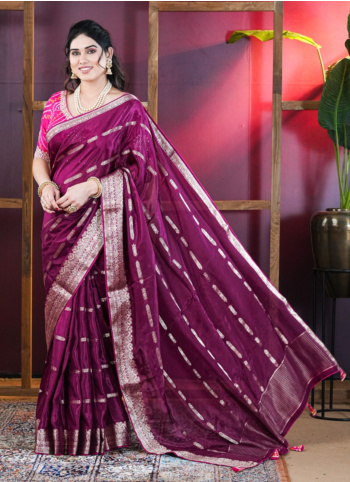 Dark Purple Silk Saree With Readymade Choli