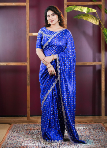 Dark Blue Bandhani Printed Silk Choli Saree  