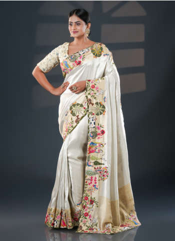 Offwhite Embroidered Shimmer Tissue Saree