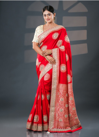 Red Embroidered Banarasi Saree