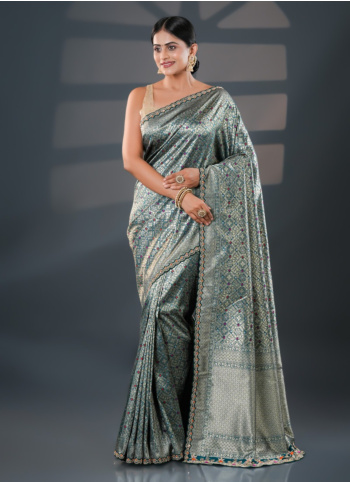 Rama Green Zari Woven Banarasi Saree