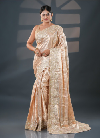 Light Golden Embroidered Kanjivaram Tissue Saree