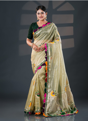 Green Embroidered Tissue Saree