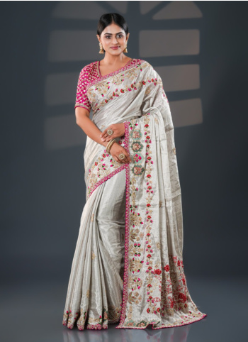 Silver Embroidered Kanjivaram Tissue Saree