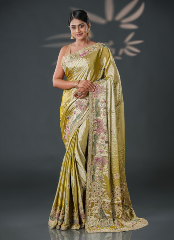 Traditional Kanjivaram Tissue Pista Green Saree