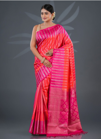 Orange And Pink Traditional Soft Silk Saree