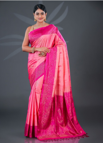 Elegant Rani And Light Pink Woven Soft Silk Saree