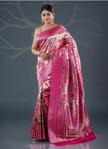 Pink Tissue Banarasi Woven Festive Saree