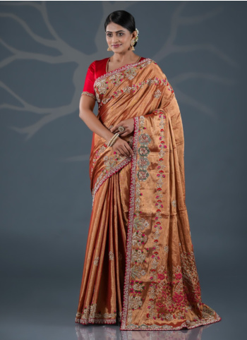 Copper Gold Embroidered Kanjivaram Saree