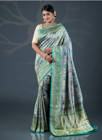 Rama Blue Woven Banarasi Saree
