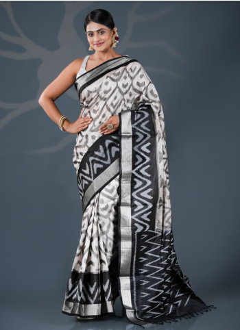 Black And White Woven Soft Silk Saree