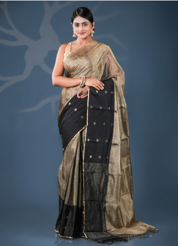 Balck And Gold Woven Tissue Saree