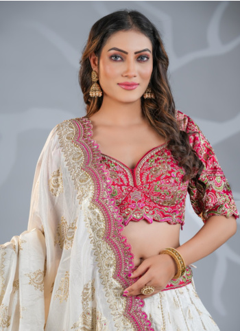 Off White Embroidered Silk Lehenga Choli