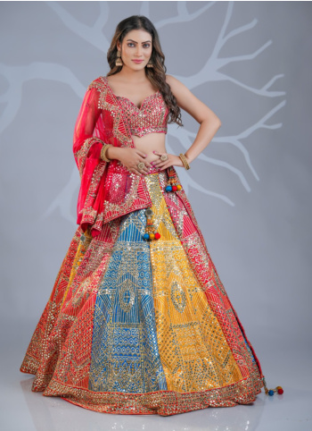 Multicolor Embroidered Silk Lehenga Choli