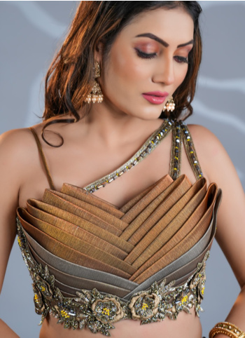Copper And Gold Tissue Organza Lehenga Choli