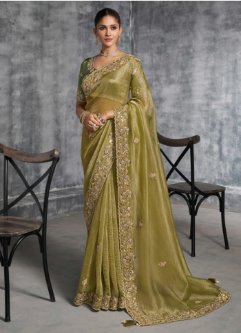 Mehndi Green Embroidered Organza Saree