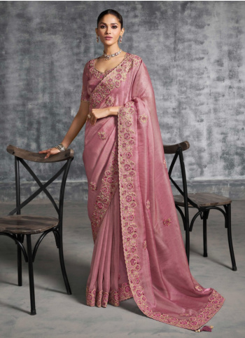 Dusty Rose Shimmer Silk Embroidered Saree
