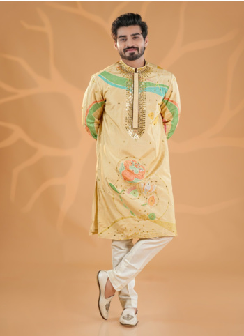 Yellow Embroidered Silk Kurta Pajama