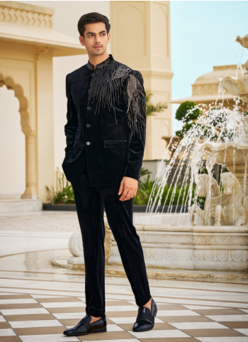 Black Velvet Embroidered Jhodhpuri Suit
