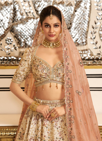 Gorgeous Cream Hand Embroidered Bridal Lehenga Choli