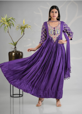 Puple Silk Gown With Dupatta