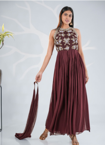 Majestic Brown Georgette Gown