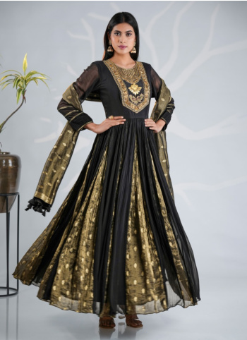 Black Embroidered Gown With Dupatta