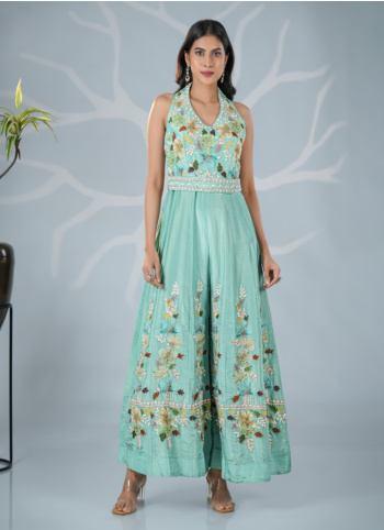 Firozi Embroidered Shimmer Fabric Jumpsuit