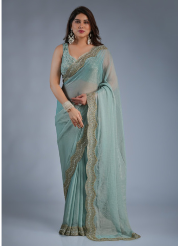 Sky Blue Shimmer Chiffon Saree