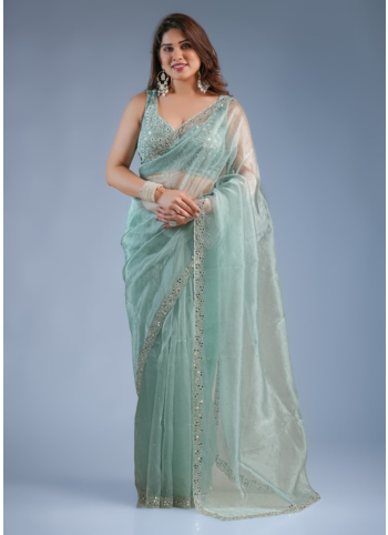 Pista Green Shimmer Net Saree