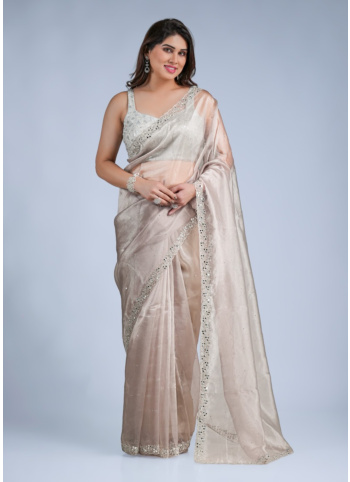 Grey Embroidered Organza Saree