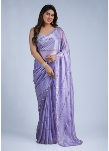 Purple Sequins Embellished Organza Saree