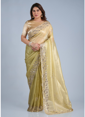 Lemon Yellow Shimmer Net Saree