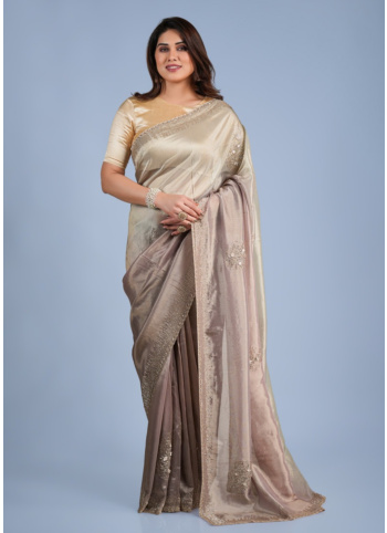 Grey And Lavender Shimmer Saree