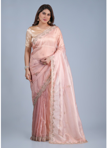 Peach Embroidered Organza Saree