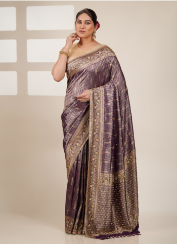 Purple Embroidered Kanjivaram Saree