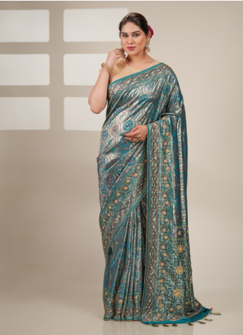 Rama Blue Embroidered Kanjivaram Saree