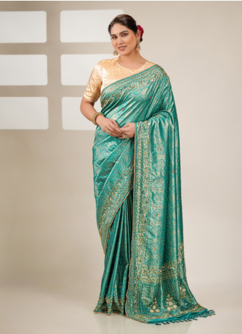 Graceful Rama Blue Embroidered Kanjivaram Saree