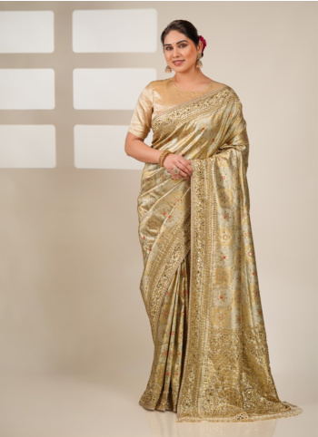 Off White And Gold Embroidered Kanjivaram Saree