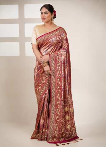 Maroon Embroidered Kanjivaram Saree