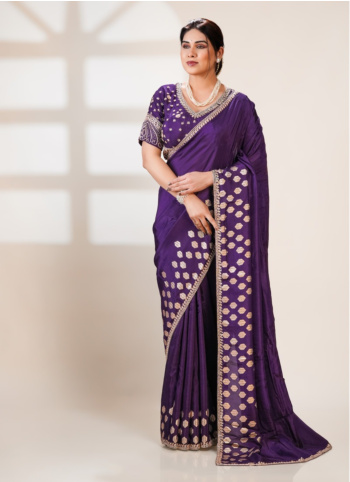 Purple Embroidered Dola Silk Saree
