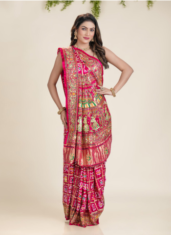 Rani Embroidered Gajji Silk Bandhani Saree